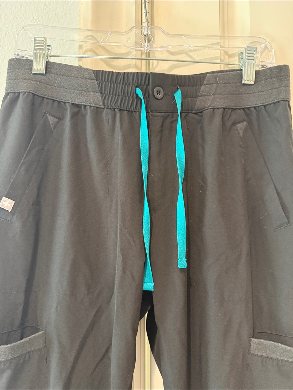 Figs Black Jogger Pants with Teal Drawstring - Picture 2 of 9